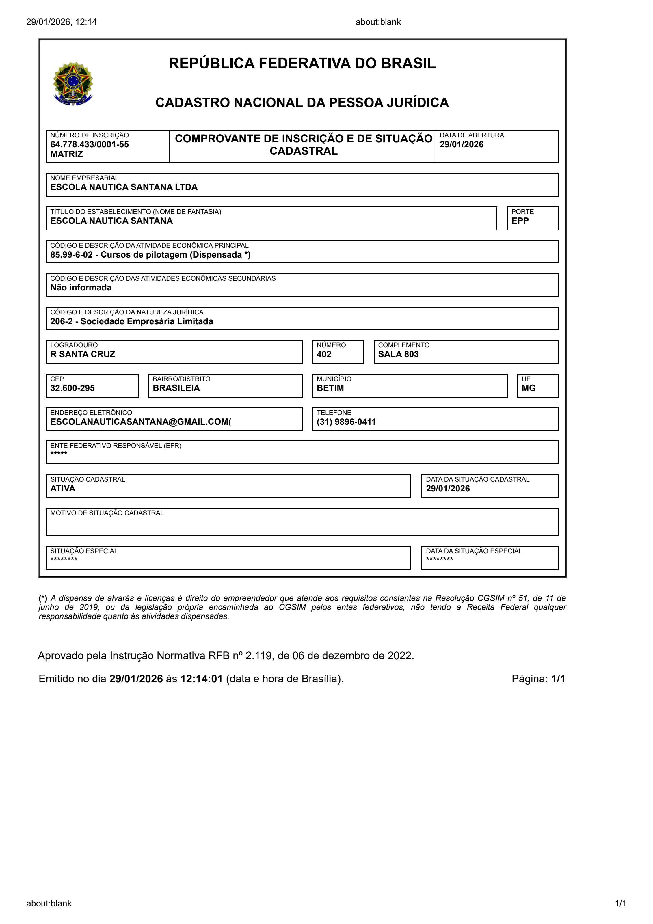 Comprovante de inscrição e de situação cadastral (CNPJ)